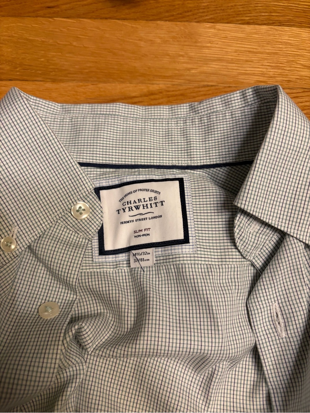 Charles Tyrwhitt Slim Fit White Shirt with Green Check